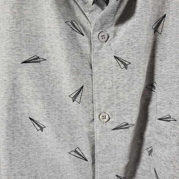 Molokai Surf Co Mens XXL Gray Paper Airplane Print Short Sleeve Button Down - Picture 2 of 6